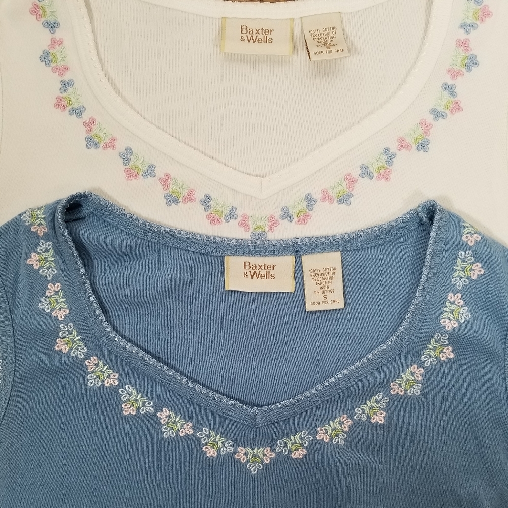 Pair of Embroidered V-Neck Tanks, Size S